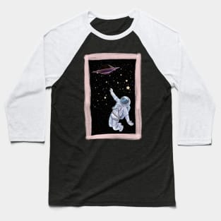 Floating astronaut Ufo alien abduction funny cute spaceship moon mars cosmic space Baseball T-Shirt